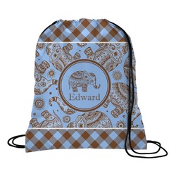 Gingham & Elephants Drawstring Backpack - Large (Personalized)