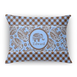 Gingham & Elephants Rectangular Throw Pillow Case - 12"x18" (Personalized)