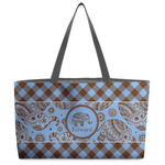 Gingham & Elephants Beach Totes Bag - w/ Black Handles (Personalized)