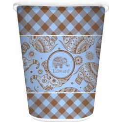 Gingham & Elephants Waste Basket - Double Sided (White) (Personalized)