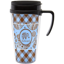 Gingham & Elephants Acrylic Travel Mug with Handle (Personalized)