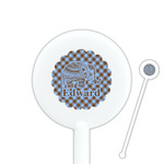 Gingham & Elephants 5.5" Round Plastic Stir Sticks - White - Double Sided (Personalized)