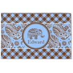 Gingham & Elephants Woven Mat (Personalized)