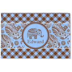 Gingham & Elephants Woven Mat (Personalized)