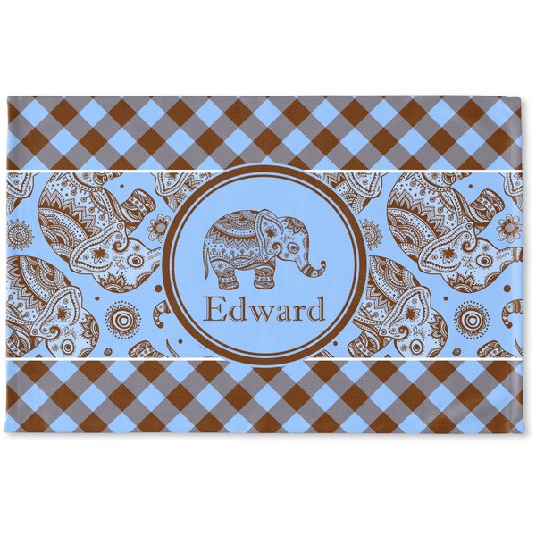 Custom Gingham & Elephants Woven Mat (Personalized)