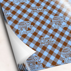 Gingham & Elephants Wrapping Paper Sheets (Personalized)