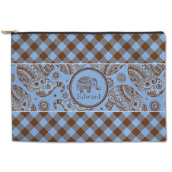 Gingham & Elephants Zipper Pouch - Large - 12.5"x8.5" (Personalized)