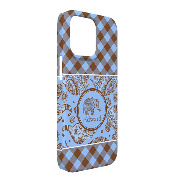 Custom Gingham & Elephants iPhone Case - Plastic - iPhone 13 Pro Max (Personalized)