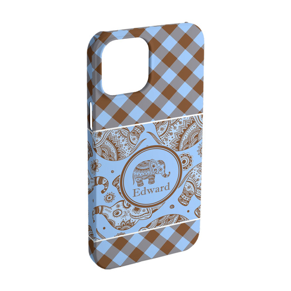 Custom Gingham & Elephants iPhone Case - Plastic - iPhone 15 (Personalized)