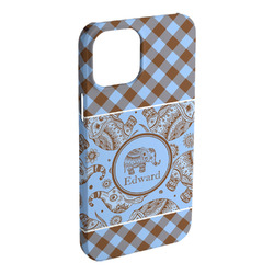 Gingham & Elephants iPhone Case - Plastic - iPhone 15 Plus (Personalized)