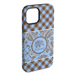 Gingham & Elephants iPhone Case - Rubber Lined - iPhone 15 Plus (Personalized)