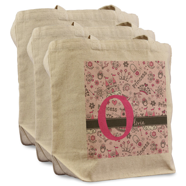 Custom Princess Reusable Cotton Grocery Bags - Set of 3 (Personalized)