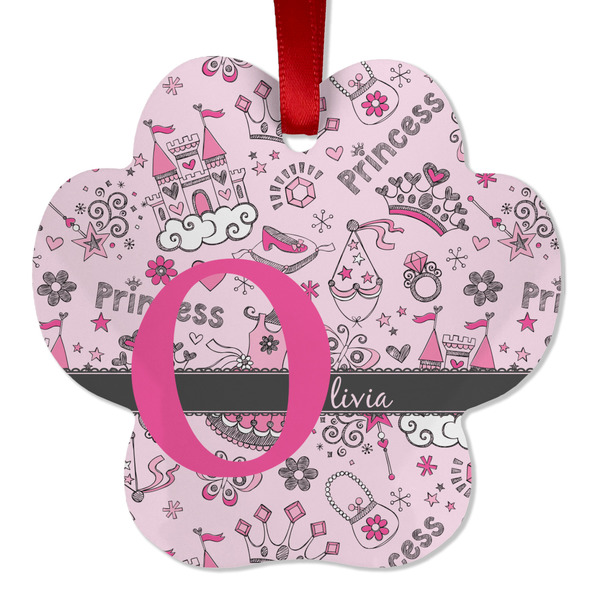 Custom Princess Metal Paw Ornament - Double Sided w/ Name and Initial