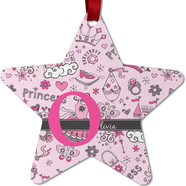 Custom Princess Metal Star Ornament - Double Sided w/ Name and Initial