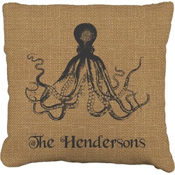 Octopus & Burlap Print Faux-Linen Throw Pillow 18" (Personalized)