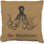 Octopus & Burlap Print Faux-Linen Throw Pillow (Personalized)