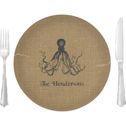 Octopus & Burlap Print Glass Lunch / Dinner Plate 10" (Personalized)