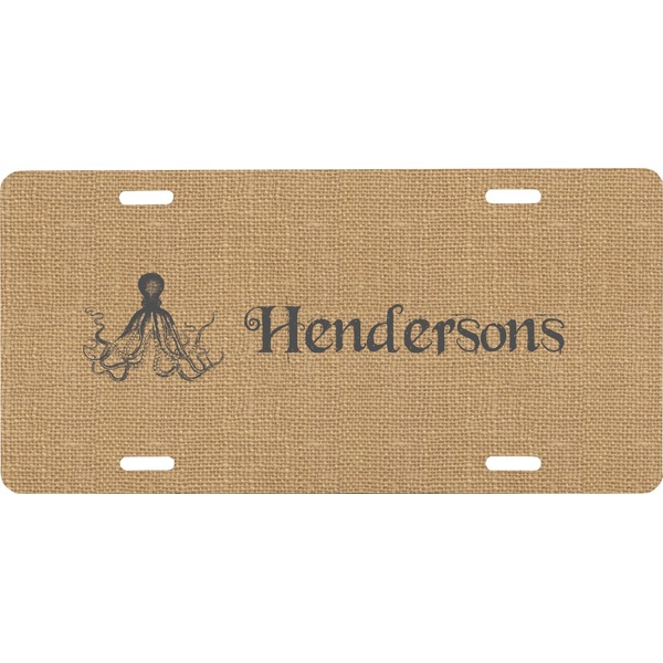 Custom Octopus & Burlap Print Front License Plate (Personalized)