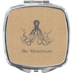 Octopus & Burlap Print Compact Makeup Mirror (Personalized)