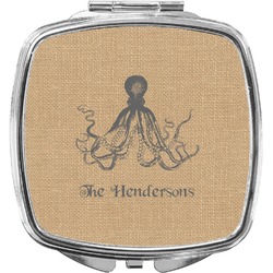 Octopus & Burlap Print Compact Makeup Mirror (Personalized)