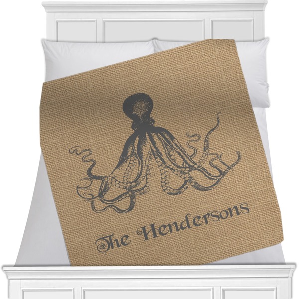 Custom Octopus & Burlap Print Minky Blanket - Toddler / Throw - 60"x50" - Single Sided (Personalized)