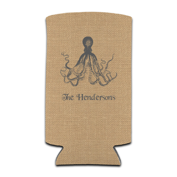 Custom Octopus & Burlap Print Can Cooler (tall 12 oz) (Personalized)