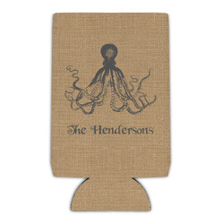 Octopus & Burlap Print Can Cooler (16 oz) (Personalized)