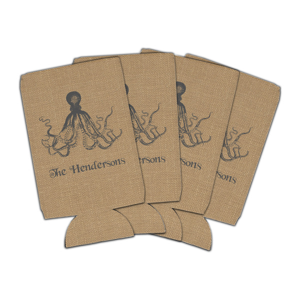 Custom Octopus & Burlap Print Can Cooler (16 oz) - Set of 4 (Personalized)