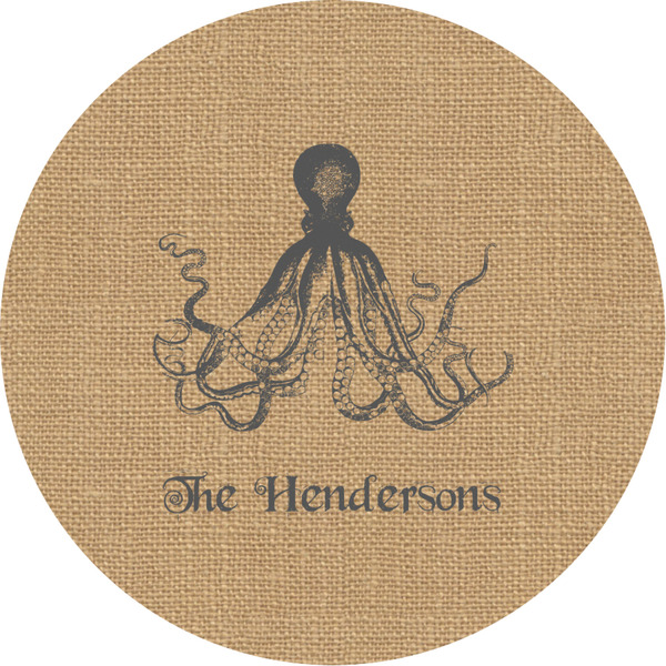 Custom Octopus & Burlap Print Multipurpose Round Labels - Custom Sized (Personalized)