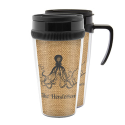 Octopus & Burlap Print Acrylic Travel Mug (Personalized)