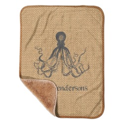 Octopus & Burlap Print Sherpa Baby Blanket - 30" x 40" w/ Name or Text