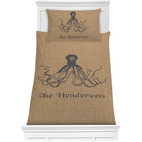 Custom Octopus & Burlap Print Comforter Set - Twin XL (Personalized)