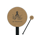 Octopus & Burlap Print 5.5" Round Plastic Stir Sticks - Black - Single Sided (Personalized)