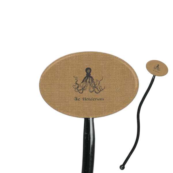 Custom Octopus & Burlap Print 7" Oval Plastic Stir Sticks - Black - Double Sided (Personalized)