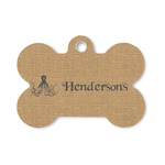 Octopus & Burlap Print Bone Shaped Dog ID Tag - Small (Personalized)