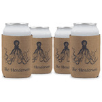 Octopus & Burlap Print Can Cooler (12 oz) - Set of 4 w/ Name or Text