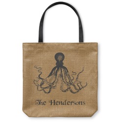Octopus & Burlap Print Canvas Tote Bag - Small - 13"x13" (Personalized)