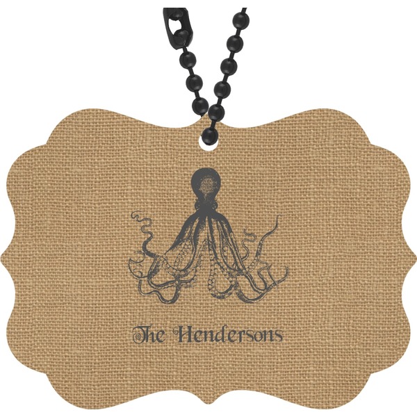 Custom Octopus & Burlap Print Rear View Mirror Charm (Personalized)