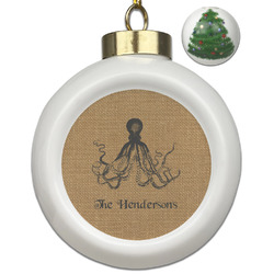 Octopus & Burlap Print Ceramic Ball Ornament - Christmas Tree (Personalized)