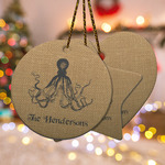 Octopus & Burlap Print Ceramic Ornament w/ Name or Text