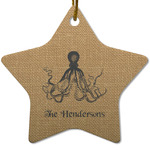 Octopus & Burlap Print Star Ceramic Ornament w/ Name or Text