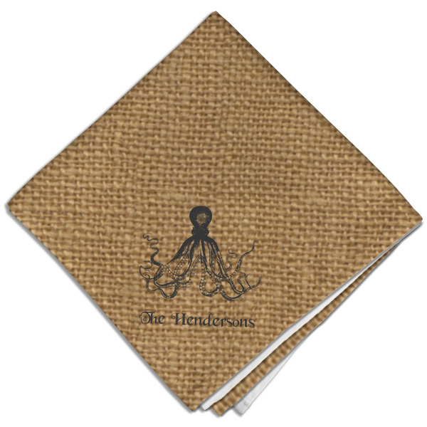 Custom Octopus & Burlap Print Cloth Dinner Napkin - Single w/ Name or Text