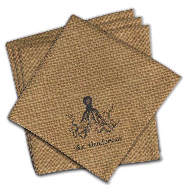 Custom Octopus & Burlap Print Cloth Napkins (Set of 4) (Personalized)