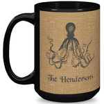 Octopus & Burlap Print 15 Oz Coffee Mug - Black (Personalized)