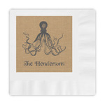 Octopus & Burlap Print Embossed Decorative Napkins (Personalized)