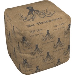 Octopus & Burlap Print Cube Pouf Ottoman (Personalized)