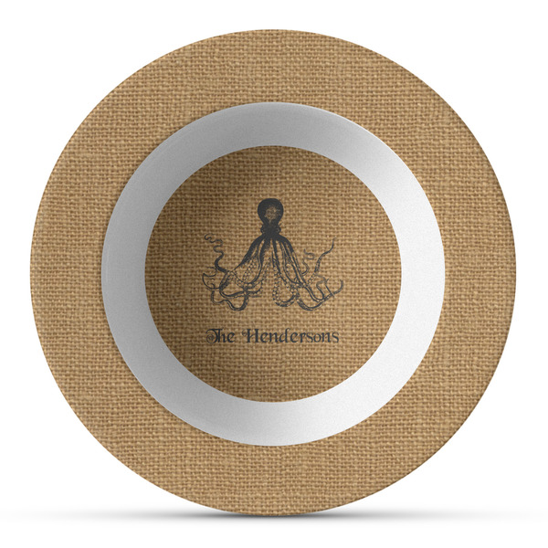 Custom Octopus & Burlap Print Plastic Bowl - Microwave Safe - Composite Polymer (Personalized)