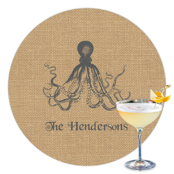 Custom Octopus & Burlap Print Printed Drink Topper - 3.5" (Personalized)