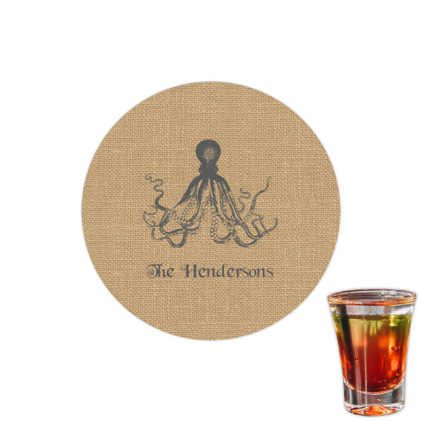 Custom Octopus & Burlap Print Printed Drink Topper - 1.5" (Personalized)