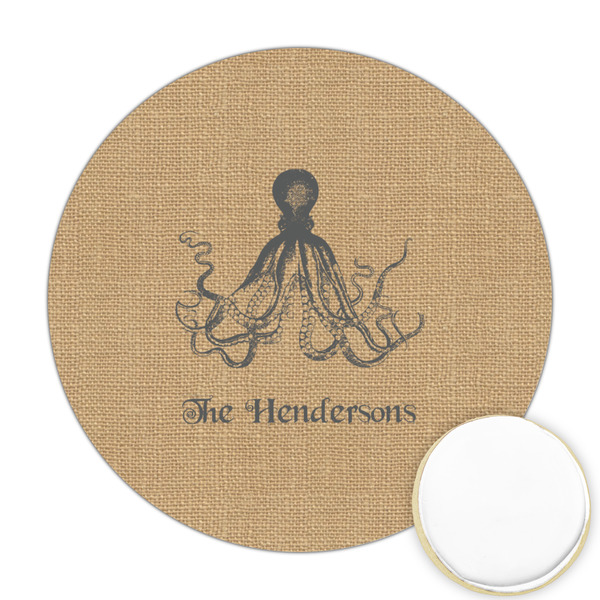 Custom Octopus & Burlap Print Printed Cookie Topper - 2.5" (Personalized)